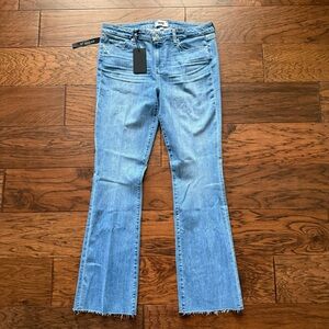 PAIGE Manhattan Jeans Mid Rise Slim Boot 33 Raw Hem MSRP $249 32" Inseam